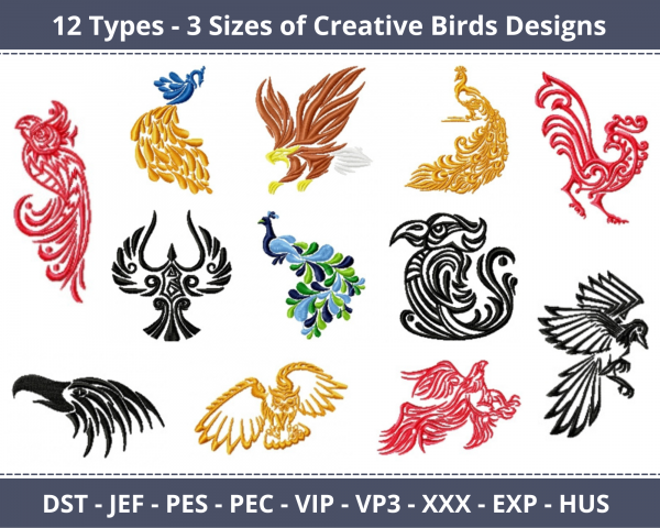 Creative Birds Machine Embroidery Designs-12 Types-3 Sizes-instant download