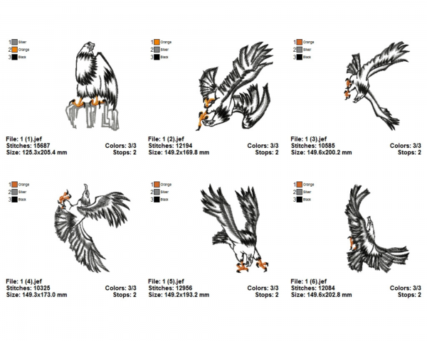 Eagle Birds Machine Embroidery Designs-6 Types-1 Size-instant download
