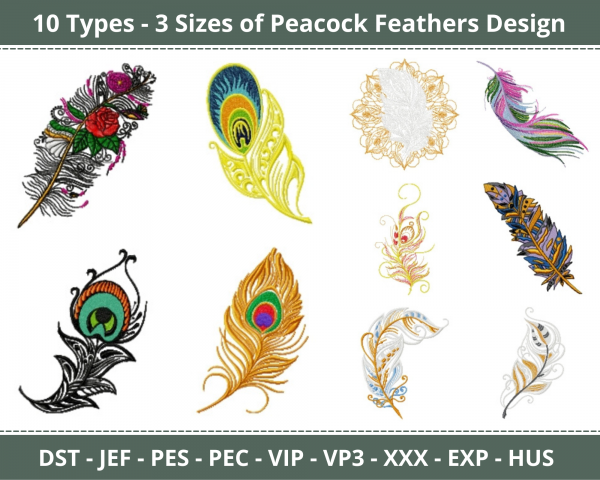 Peacock Feathers Machine Embroidery Designs
