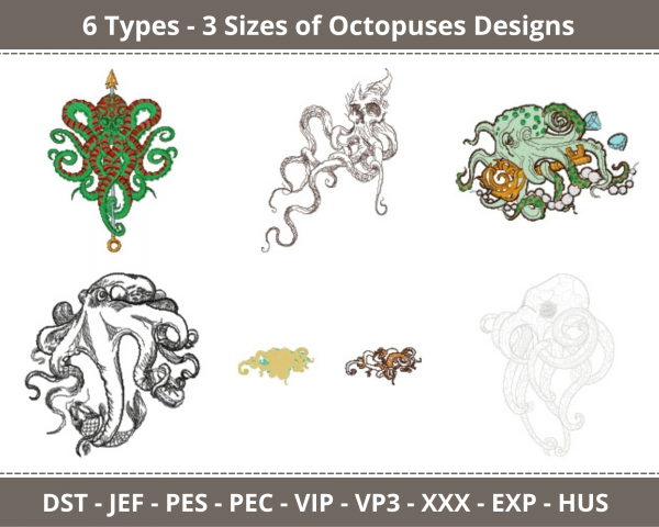 Octopuses Machine Embroidery Designs-6 Types-3 Sizes-instant download