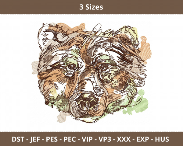Bear Face Machine Embroidery Designs-3 Sizes-instant download