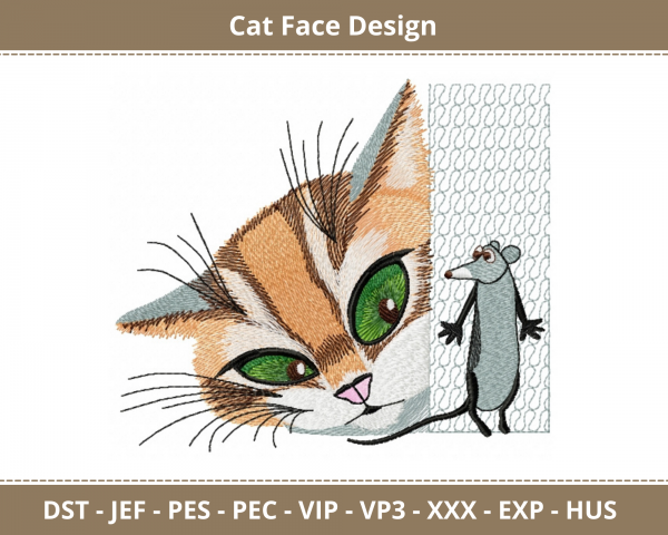 Cat Face Machine Embroidery Designs-1 Size-instant download