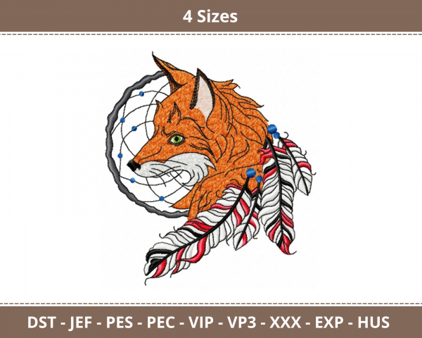 Dream Catcher With Fox Machine Embroidery Designs-4 Sizes-instant download