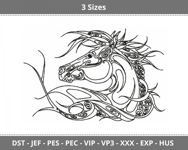 Horse Face Machine Embroidery Designs-3 Sizes-instant download