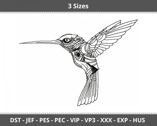 Colibri Bird Machine Embroidery Designs-3 Sizes-instant download