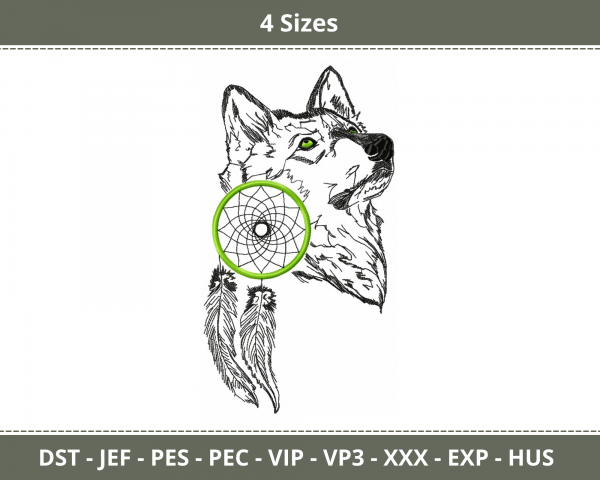 Wolf Face Machine Embroidery Designs-4 Sizes-instant download