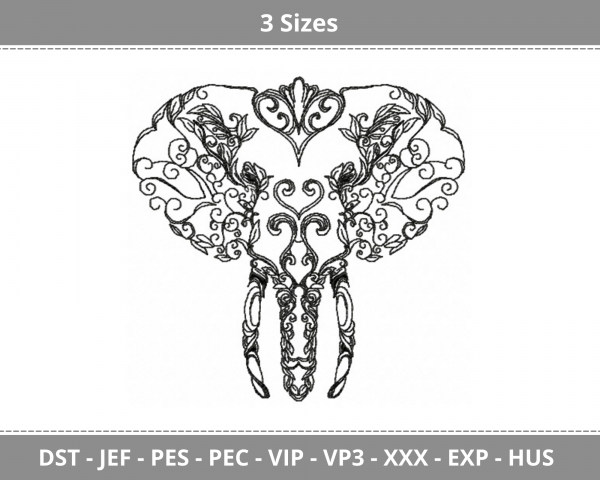Elephant Face Machine Embroidery Designs-3 Sizes-instant download