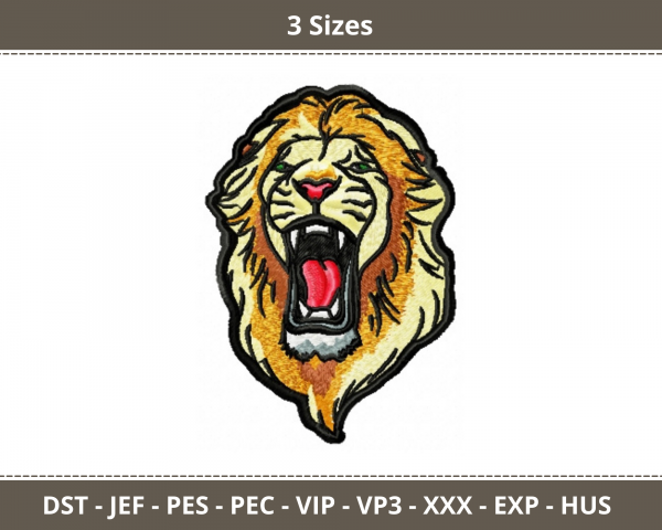 Lion Face Machine Embroidery Designs-3 Sizes-instant download