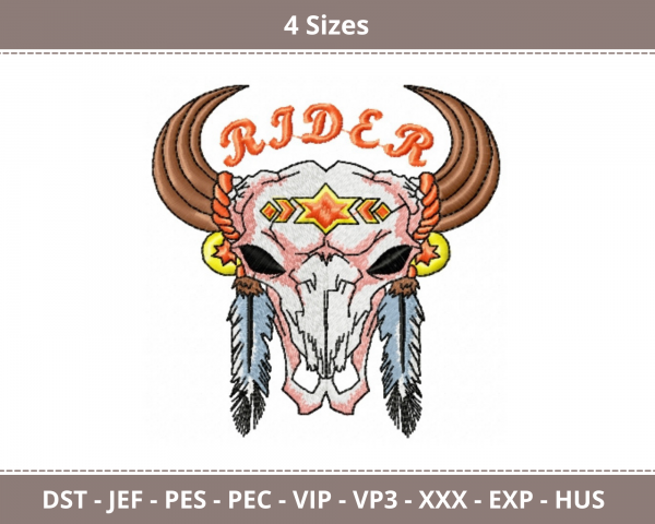 Skull Buffalo Machine Embroidery Designs-4 Sizes-instant download