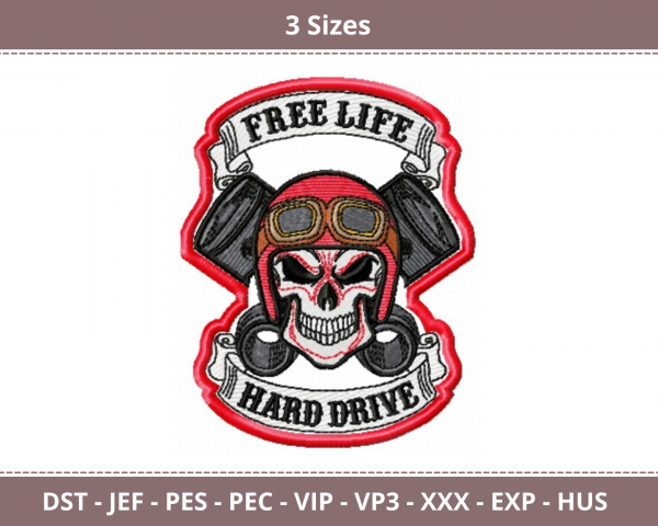 Skull Biker Patch Machine Embroidery Designs-3 Sizes-instant download
