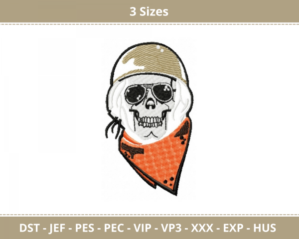 Skull with Scarf Biker Patch Machine Embroidery Designs-3 Sizes-instant download