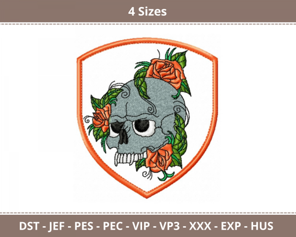 Skull With Flowers Machine Embroidery Designs-4 Sizes-instant download