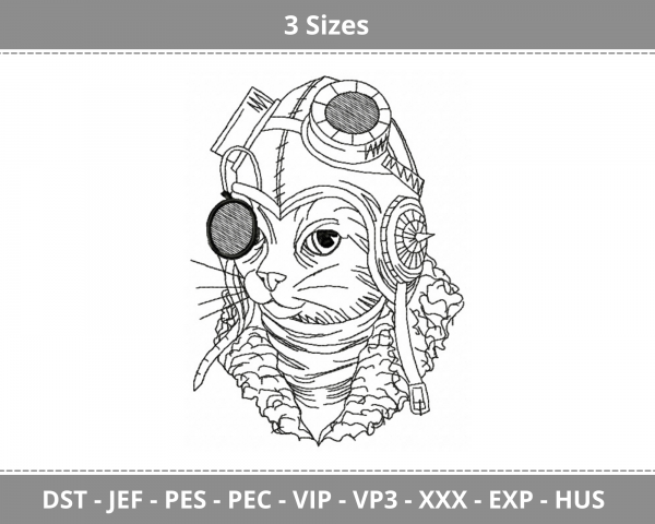 Steampunk Cat Machine Embroidery Designs-3 Sizes-instant download