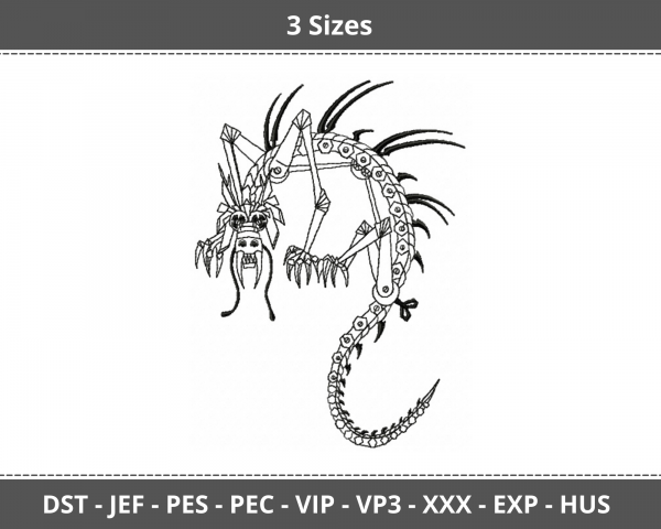 Steampunk Dragon Machine Embroidery Designs-3 Sizes-instant download