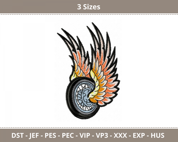 Flying Wheel Biker Patch Machine Embroidery Designs-3 Sizes-instant download
