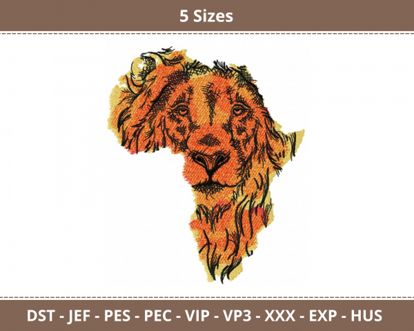 African Lion Face Machine Embroidery Designs-5 Sizes-instant download