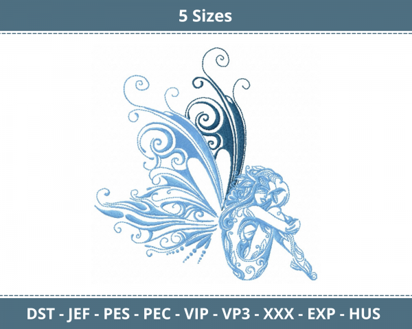 Girl With Creative Wings Machine Embroidery Designs-5 Sizes-instant download