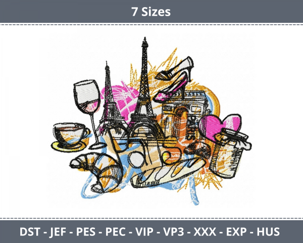Paris Machine Embroidery Designs-7 Sizes-instant download