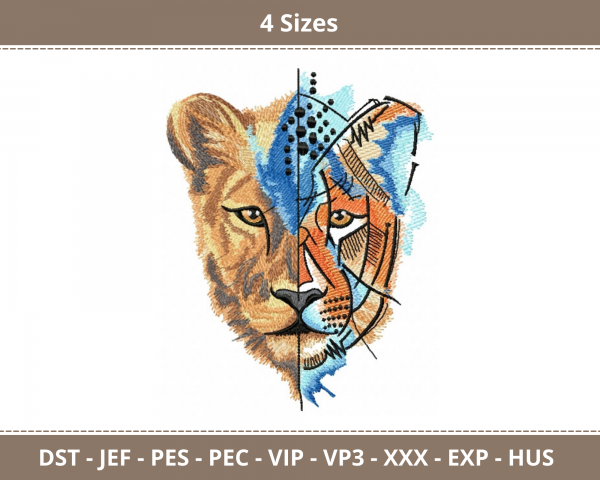 Lion Face Machine Embroidery Designs-4 Sizes-instant download