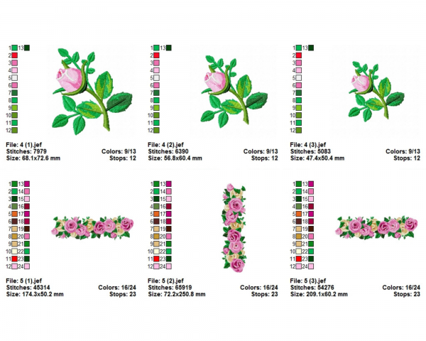 Rose Flowers Machine Embroidery Designs-5 Types-3 Sizes-instant download