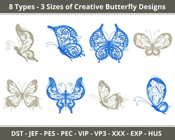 Creative Butterfly Machine Embroidery Designs-8 Types-3 Sizes-instant download