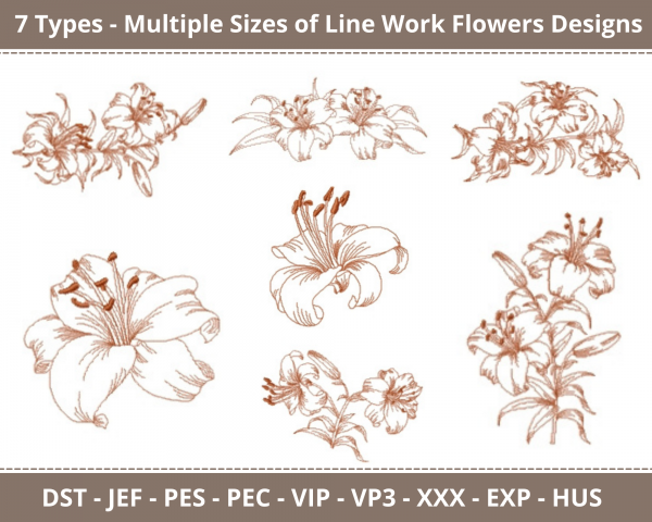 Line Work Flowers Machine Embroidery Designs