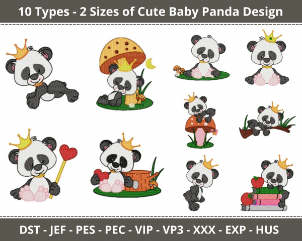 Cute Baby Panda Machine Embroidery Designs-10 Types-2 Sizes-instant download