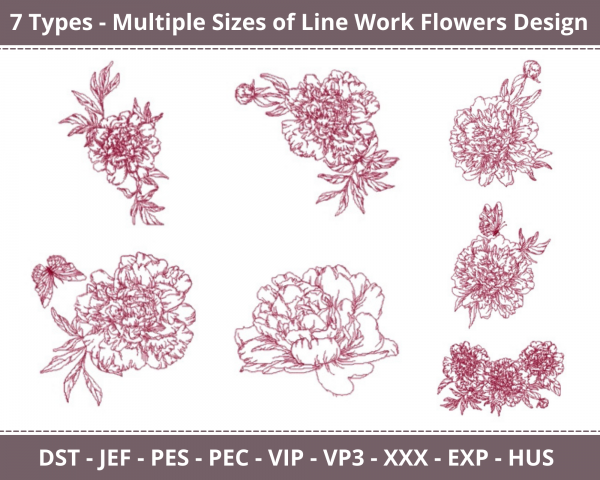 Line Work Flowers Machine Embroidery Designs