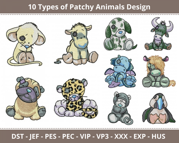 Patchy Animals Machine Embroidery Designs-10 Types-1 Size-instant download