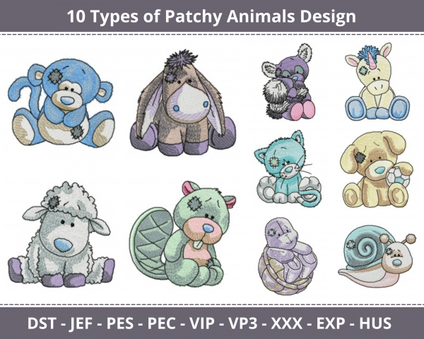 Patchy Animals Machine Embroidery Designs-10 Types-1 Size-instant download