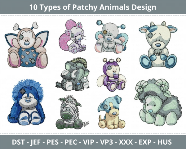 Patchy Animals Machine Embroidery Design