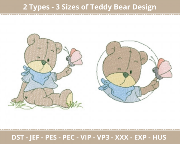 Teddy Bear Machine Embroidery Designs-2 Types-3 Sizes-instant download