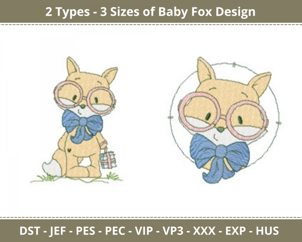 Baby Fox Machine Embroidery Designs-2 Types-3 Sizes-instant download
