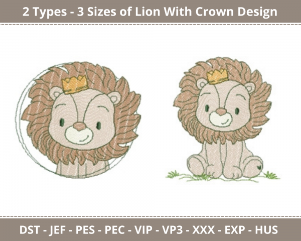 Lion With Crown Machine Embroidery Designs-2 Types-3 Sizes-instant download