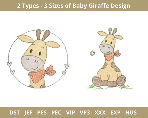 Baby Giraffe Machine Embroidery Designs-2 Types-3 Sizes-instant download
