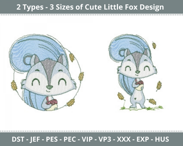 Cute Little Fox Machine Embroidery Designs-2 Types-3 Sizes-instant download