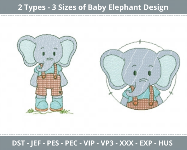 Baby Elephant Machine Embroidery Designs-2 Types-3 Sizes-instant download