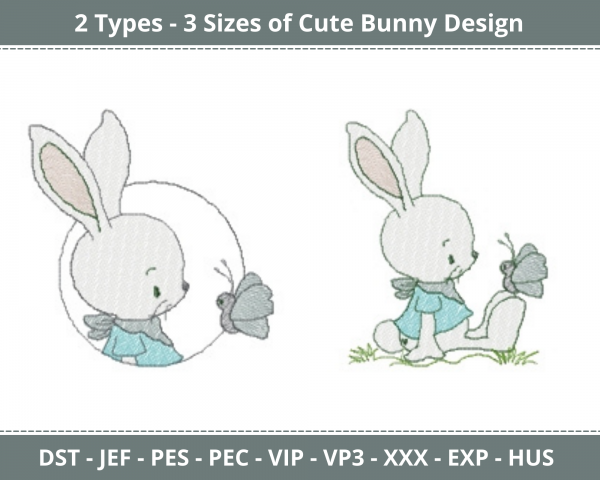Cute Bunny Machine Embroidery Designs-2 Types-3 Sizes-instant download