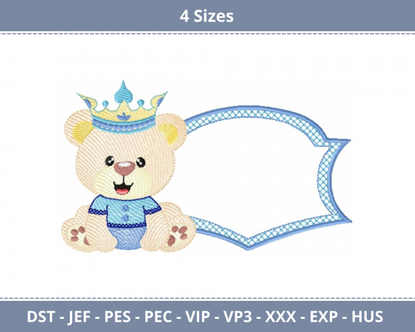 Teddy Bear With Crown Machine Embroidery Designs-4 Sizes-instant download