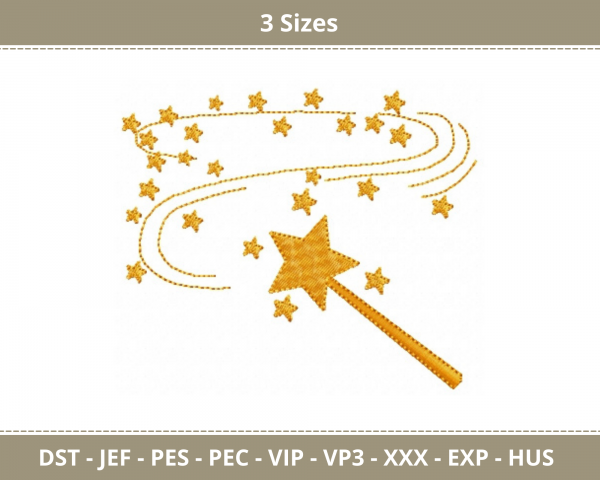 Magic Wand With Starts Machine Embroidery Designs-3 Sizes-instant download
