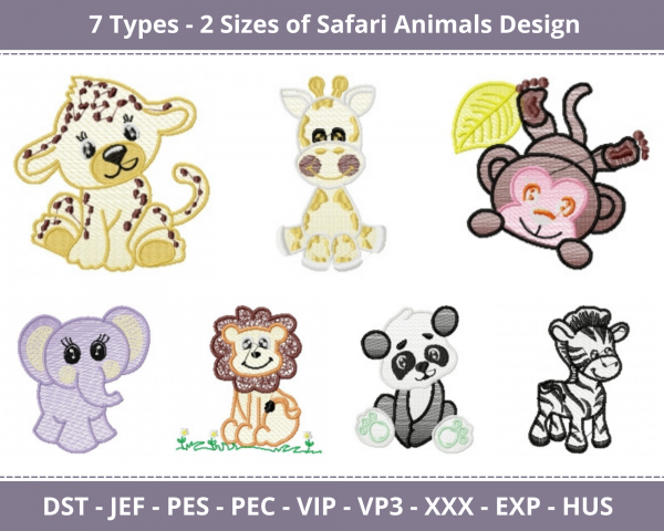 Safari Animals Machine Embroidery Designs-7 Types-2 Sizes-instant download