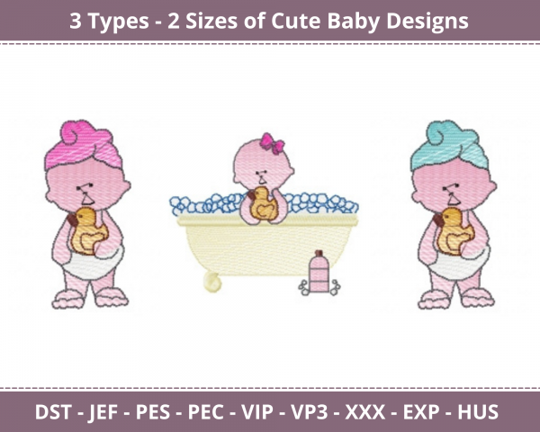 Cute Baby Machine Embroidery Designs-3 Types-2 Sizes-instant download