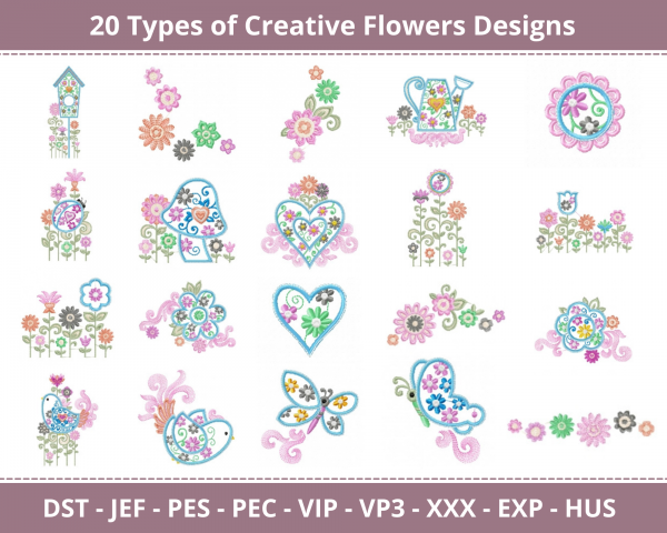 Creative Flowers Machine Embroidery Design	