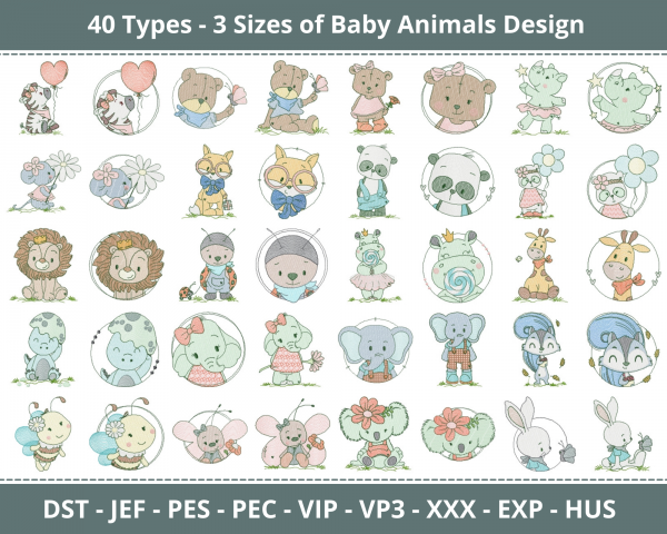 Baby Animals Machine Embroidery Designs-40 Types-3 Sizes-instant download