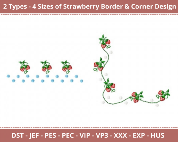 Strawberry Border & Corner Machine Embroidery Designs-2 Types-4 Sizes-instant download