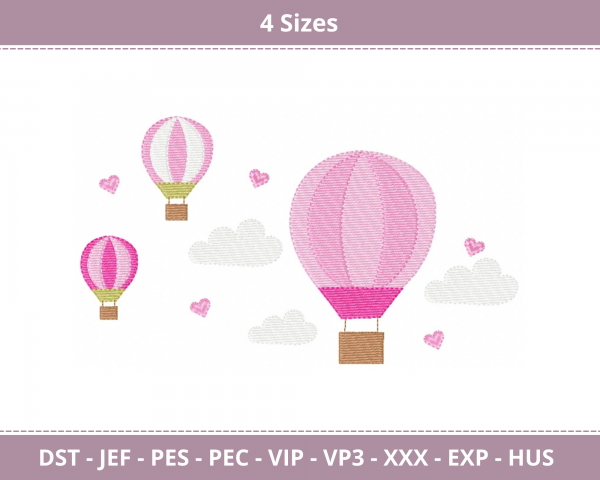 Air Balloon With Cloud Machine Embroidery Designs-4 Sizes-instant download