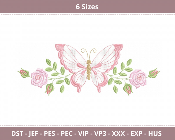 Butterfly With Rose Flower Border Machine Embroidery Designs