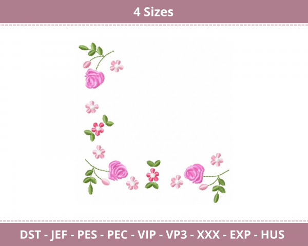 Rose Flower Corner Machine Embroidery Designs-4 Sizes-instant download