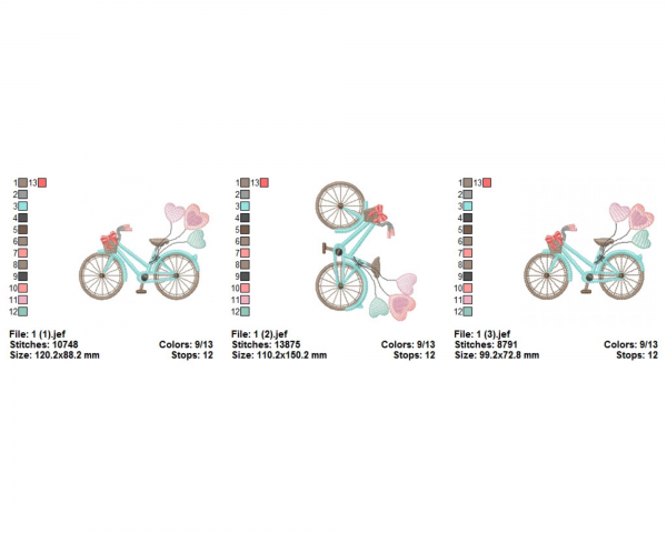 Bicycle With Balloon Machine Embroidery Designs-3 Sizes-instant download