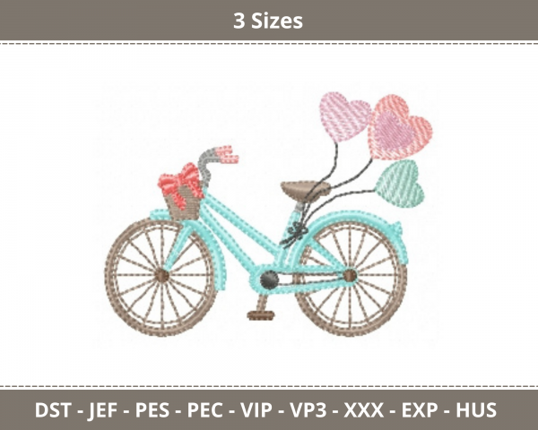 Bicycle With Balloon Machine Embroidery Designs-3 Sizes-instant download
